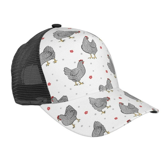 Lsque Funny Chicken Printed Trucker Hat - Baseball Cap for Men Women - Breathable Mesh Side, Adjustable Fit - for Casual Wear