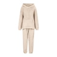 thumbnail image 3 of UJNDER Women's Solid Color Hooded Long Sleeve Pocket Casual Comfortable Pant Suits for Women Everyday Wear Beige XL, 3 of 4