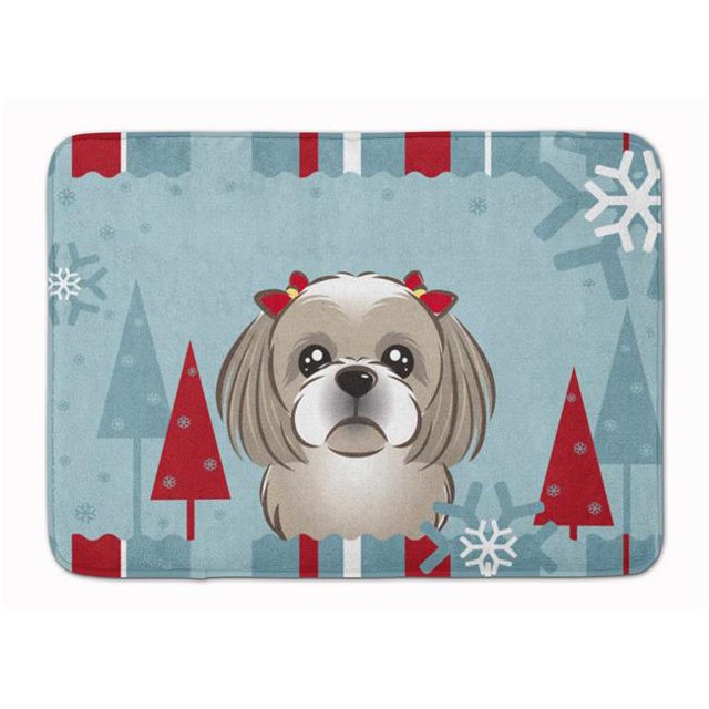 Carolines Treasures BB1746RUG Winter Holiday Grey & Silver Shih Tzu Machine Washable Memory Foam Mat