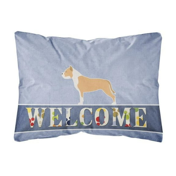 Carolines Treasures BB5558PW1216 Staffordshire Bull Terrier Welcome Canvas Fabric Decorative Pillow, 12H x16W,