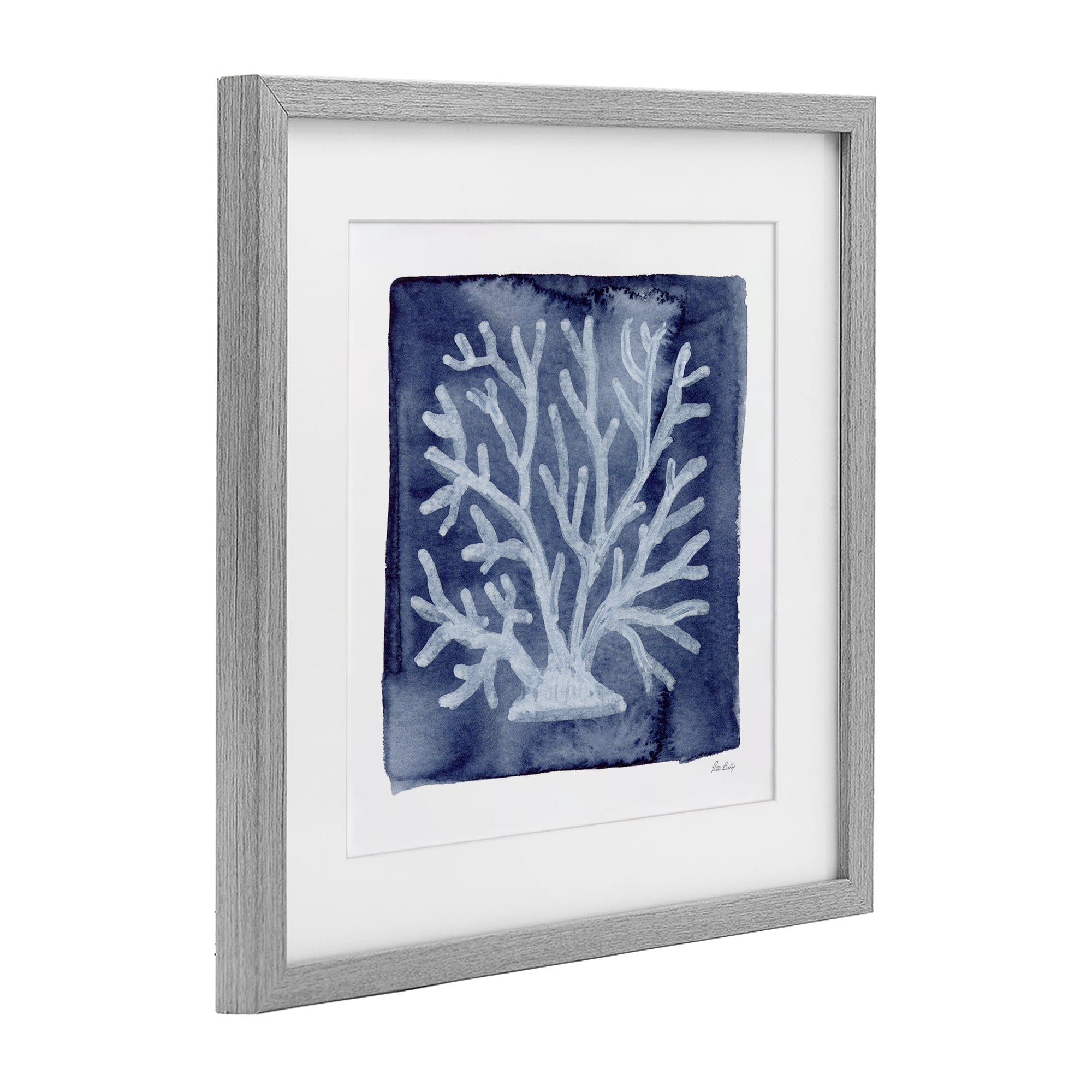 Stupell Industries White Coral on Indigo Gray Framed Print Under Glass, design by Patti Bishop