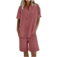 thumbnail image 4 of Abomasnow Women's Plus Size Linen Sets 2 Piece Short Sleeve Button Down Shirts and Bermuda Shorts Outfits Summer Outdoor Sets S-5XL, 4 of 4