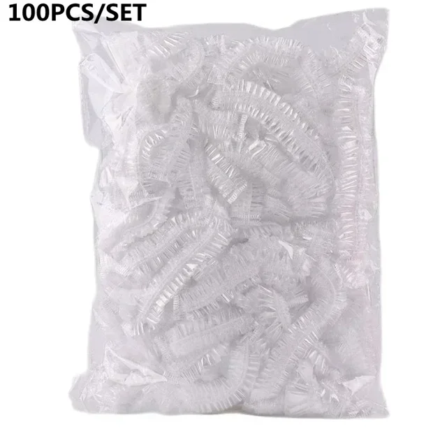 100 Pcs Bonnet de Douche en Plastique Jetable Coloré Sac de Conservation des Aliments Élastique pour Hôtel 100 Pcs-Blanc