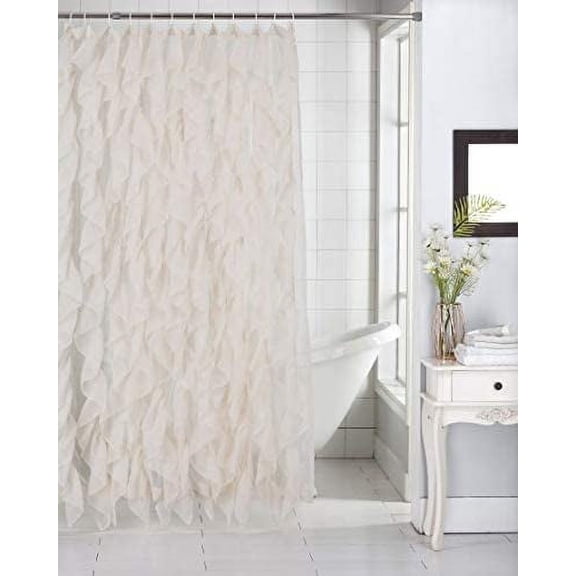 Sheer Voile Vertical Ruffle Shower Curtain (70" X 72", Beige)