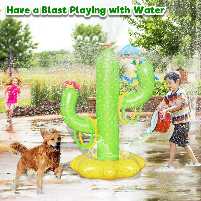 Cactus Sprinkler for Kids, Inflatable Years for Spray 4 3 U Ages Toy for Sprinkler Gifts Backyard Outdoor Children Girls, and 6 Game 5 Rings, with Summer Water Cactus Boys Water Fun 4 Toys