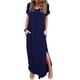 thumbnail image 2 of Sonducket Vestido de mujer con cuello en V Abertura Vestido largo Chica Ropa de manga corta Vestidos Azul oscuro S, 2 of 4
