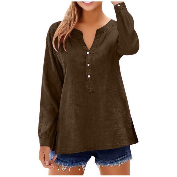 Chemise Décontractée Coupe Ample Manches Longues Haut Couleur Unie Respirant Mélange de Lin Blouse pour Confort Quotidien