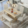thumbnail image 2 of Bellemave 6 Piece Kitchen Dining Table Set, Rectangular Table with 4 Upholstered Chairs and a Bench, Wood Dining Room Table Set for 6 People, Living Room Furniture（Natural Wood Wash）, 2 of 9