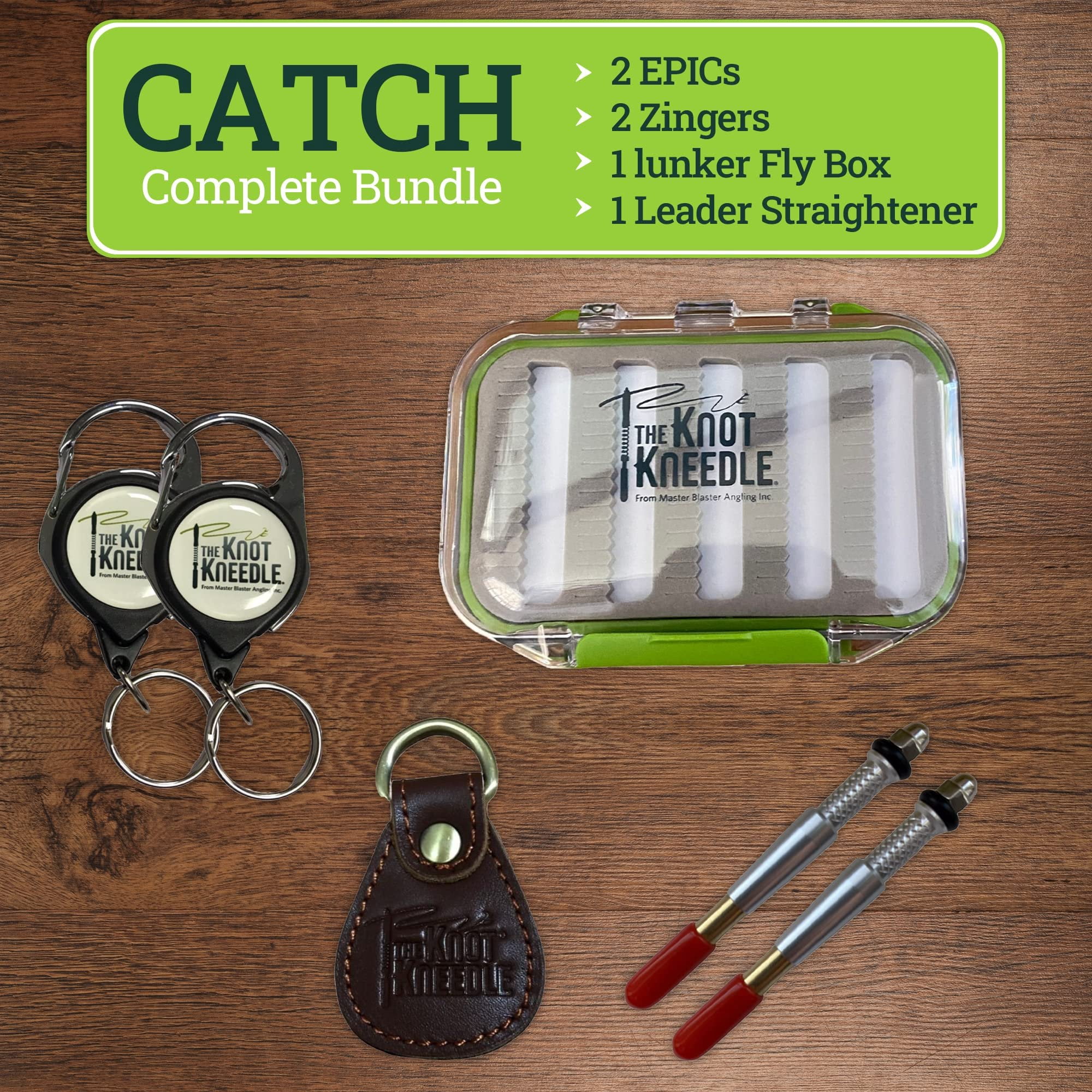 KNOT KNEEDLE Catch Midge Bundle 2 Epic, Fishing Accessories of 2 Zingers, Fly Straightener, Fly Fishing Box, Fishing Knot Tying Tool Tie 25+ Basic and Advanced Knots - 5-Piece Bundle