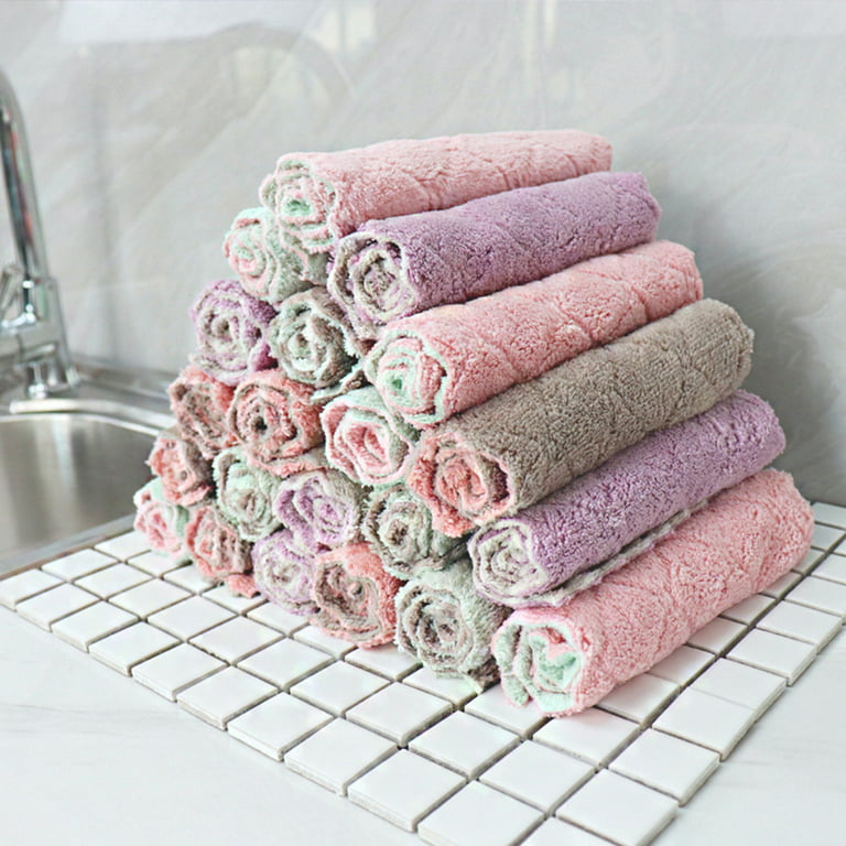 [12 Pack] Kitchen Dish Hand Towels, 100% Cotton Dobby Weave, 410GSM  Absorbent Terry Cleaning Cloth, 15x26, Grey