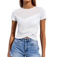 thumbnail image 1 of Top corto cruzado de encaje para mujer: corte ajustado, manga corta, camiseta plisada, moda informal, 1 of 5