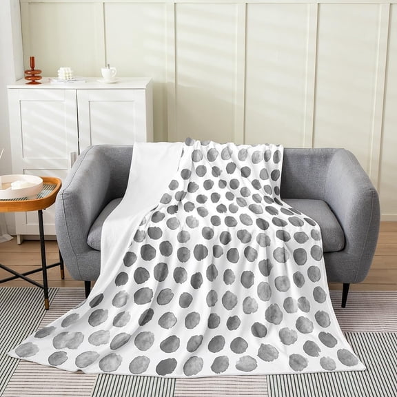 Grey Polka Dot Throw Blanket for Couch Sofa Bed Soft Warm Fleece Microfiber Plush Blanket