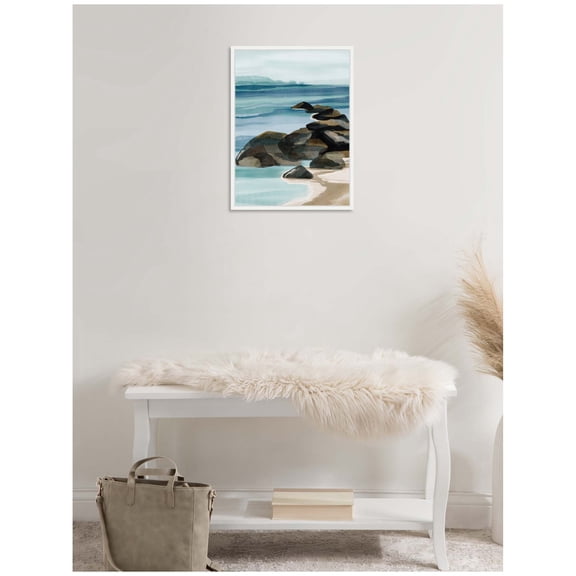 Kate and Laurel Ocean Breeze ll Framed Canvas Wall Art by Nikita Jariwala 18 x 24 Sylvie White, Coastal, Landscapes, Beach Art for Wall Decor, Living Room, Bedroom