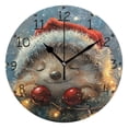 thumbnail image 4 of Cute Hedgehog Celebrate Christmas Lights Round Wall Clock Silent Analog Battery Operated Gold Pointer Home Decor 9.84" Diameter, 4 of 11