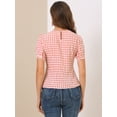 thumbnail image 3 of DARING DIVA Women's Gingham Crew Neck Puff Short Sleeve Blouses 3XL Watermelon Pink, 3 of 6