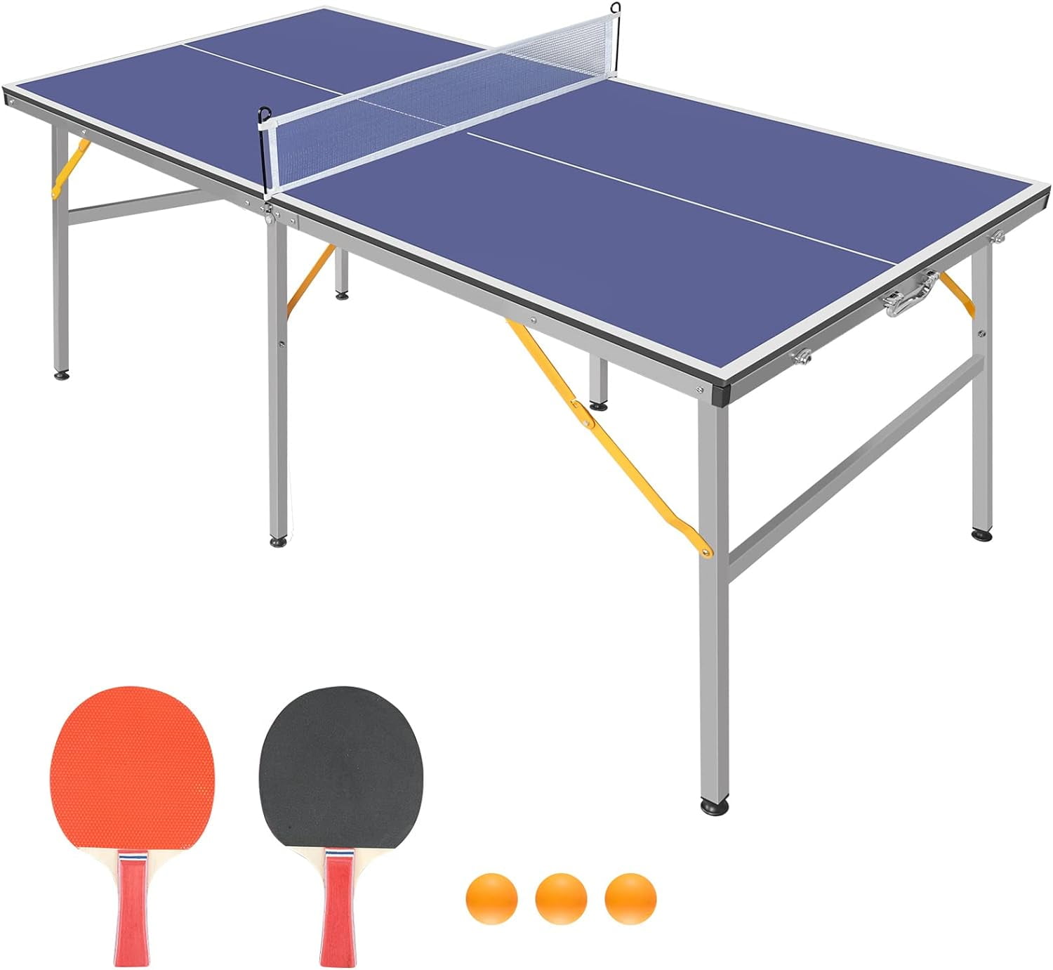 Mid-Size Table Tennis Game Set, 6 x 3 ft, Indoor/Outdoor Portable Table Tennis Game with Net, 2 Paddles & 3 Balls, Quick Assembly, Easy Storage, Perfect for Adults/Teens