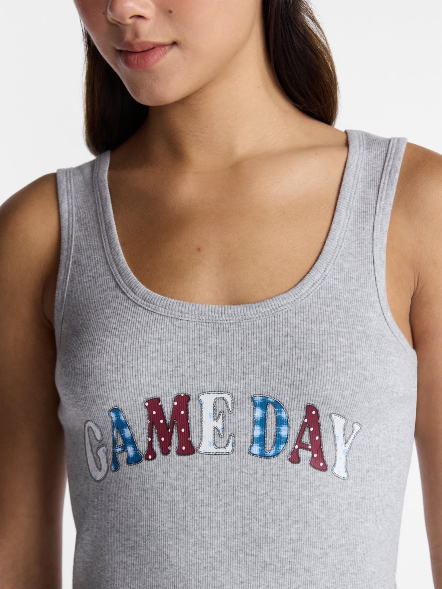 No Boundaries Ribbed Graphic Game-Day Tank Top, Women'ss XXS-4X