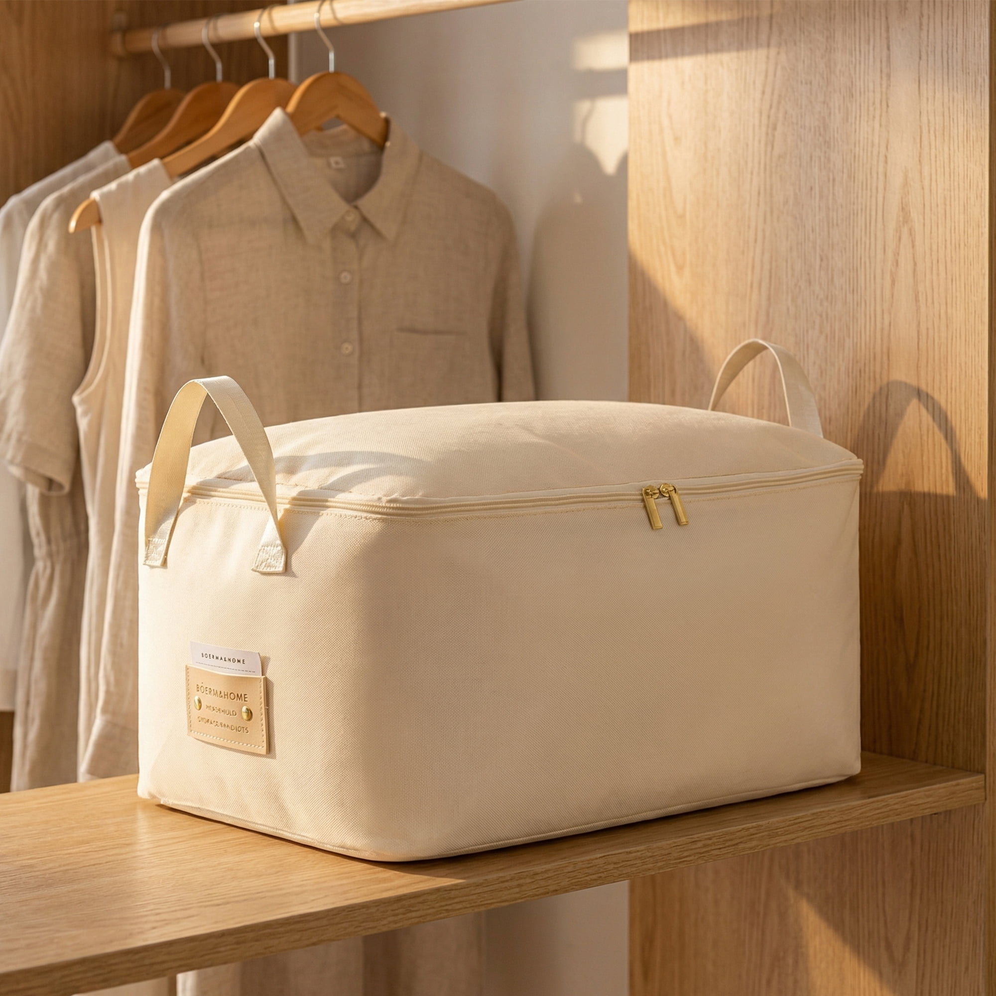 Unique Bargains Storage Bags with Handles for Organizing Bedroom Beige 11"x15.7"x7.9"