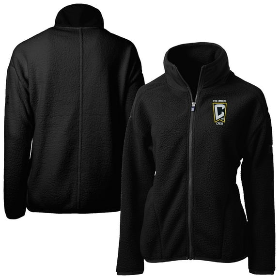 Women's Cutter & Buck Black Columbus Crew Cascade Eco Fleece Full-Zip Jacket