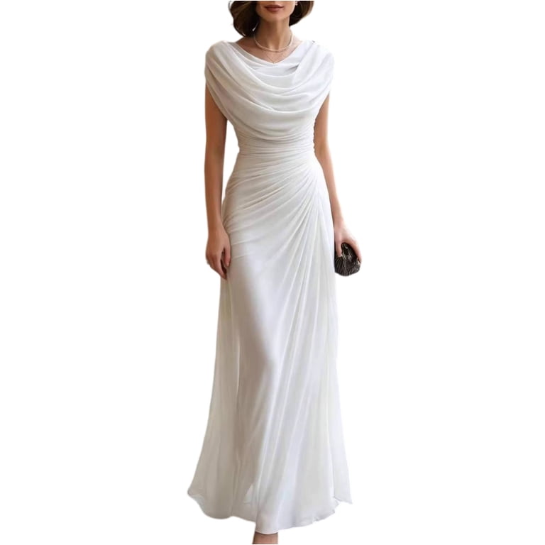 plain white chiffon dress Chiffon Dress Plain White Floor Length Dress Simple White Chiffon Long Prom Dress, White Evening Dress