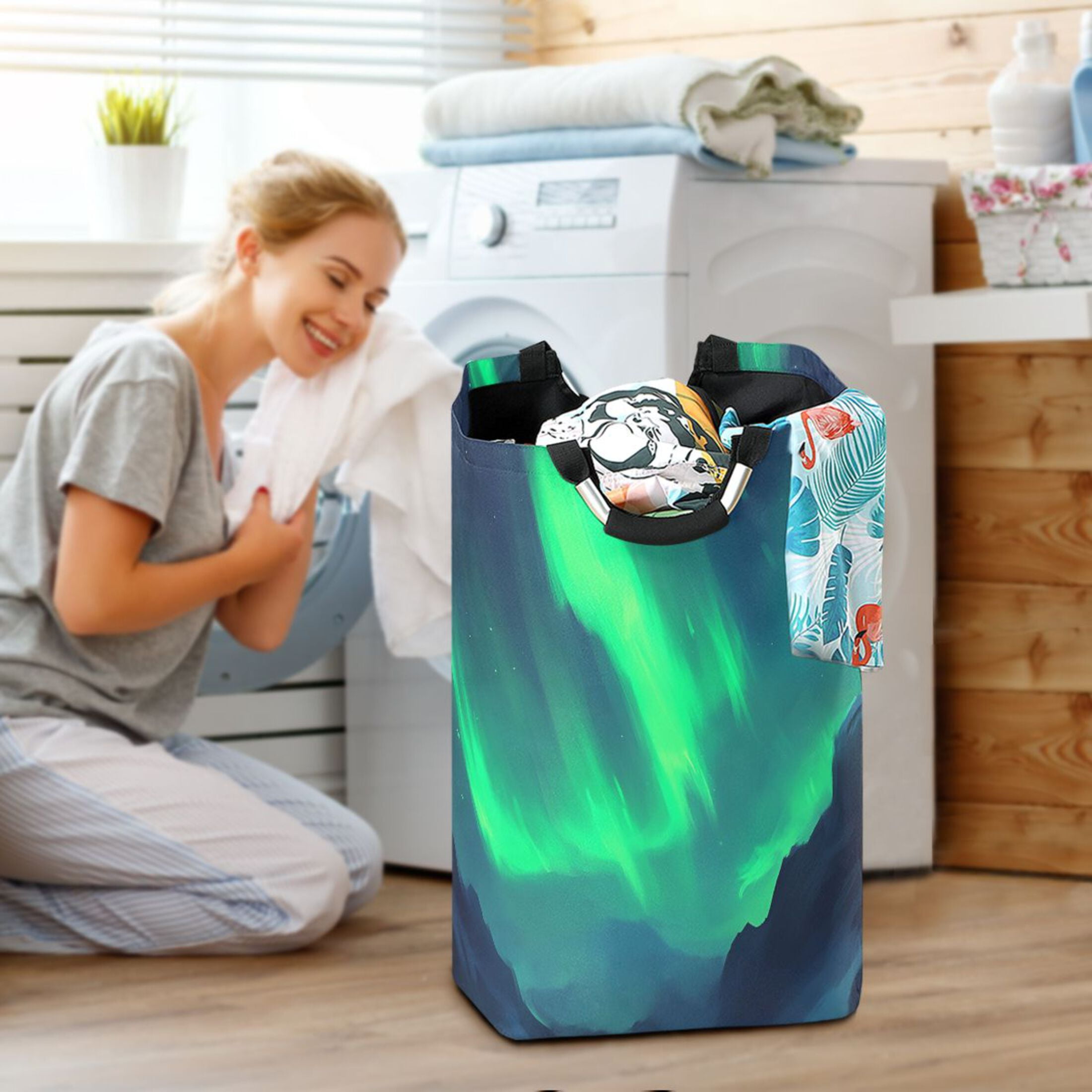 Aurora Foldable Laundry Hamper 12.6x11x22.7in with Handles for Bathroom Bedroom Storage