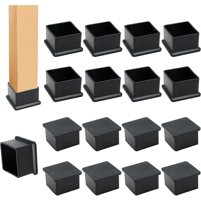 Paquete de 12 tapas de goma negras para sillas, tapas cuadradas de goma para patas de muebles de 2 x 2 pulgadas, tapas para sillas de mesa, tapas antideslizantes para sillas.