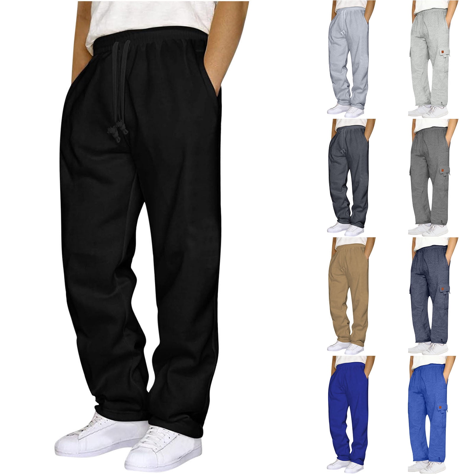 Mens Sweatpants with Pockets Outdoor Running Jogger Pants Elastic Waist Drawstring Workout Casual Sweatpants Open Bottom, Black L