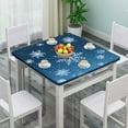 thumbnail image 2 of Elastic Tablecloths for Square Tables, Blue and White Snowflake Pattern Printed on Oilproof Card Table Cover, Perfect for Parties & Celebrations, Fit for 36" x 36" Square Tables, 2 of 4