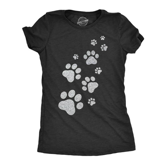 Womens Glitter Cat Paw Prints T Shirt Funny Cute Kitten Lover Top Graphic Novelty Tee (Heather Black) - S