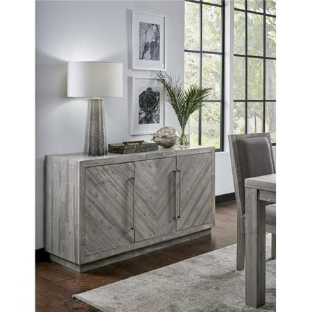 Metal Sideboard Buffet Benzara BM187799 Three Door Wooden Sideboard with Sleek Metal Handle Pull, Rustic Latte Gray - 32 x 60 x 18 in. ()