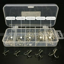 Opolski 50Pcs Mix Size Fishing Lure Hooks Sharpened Fishing Treble Hook Tackle Tool with Plastic Box for Freshwater Saltwater Fishing