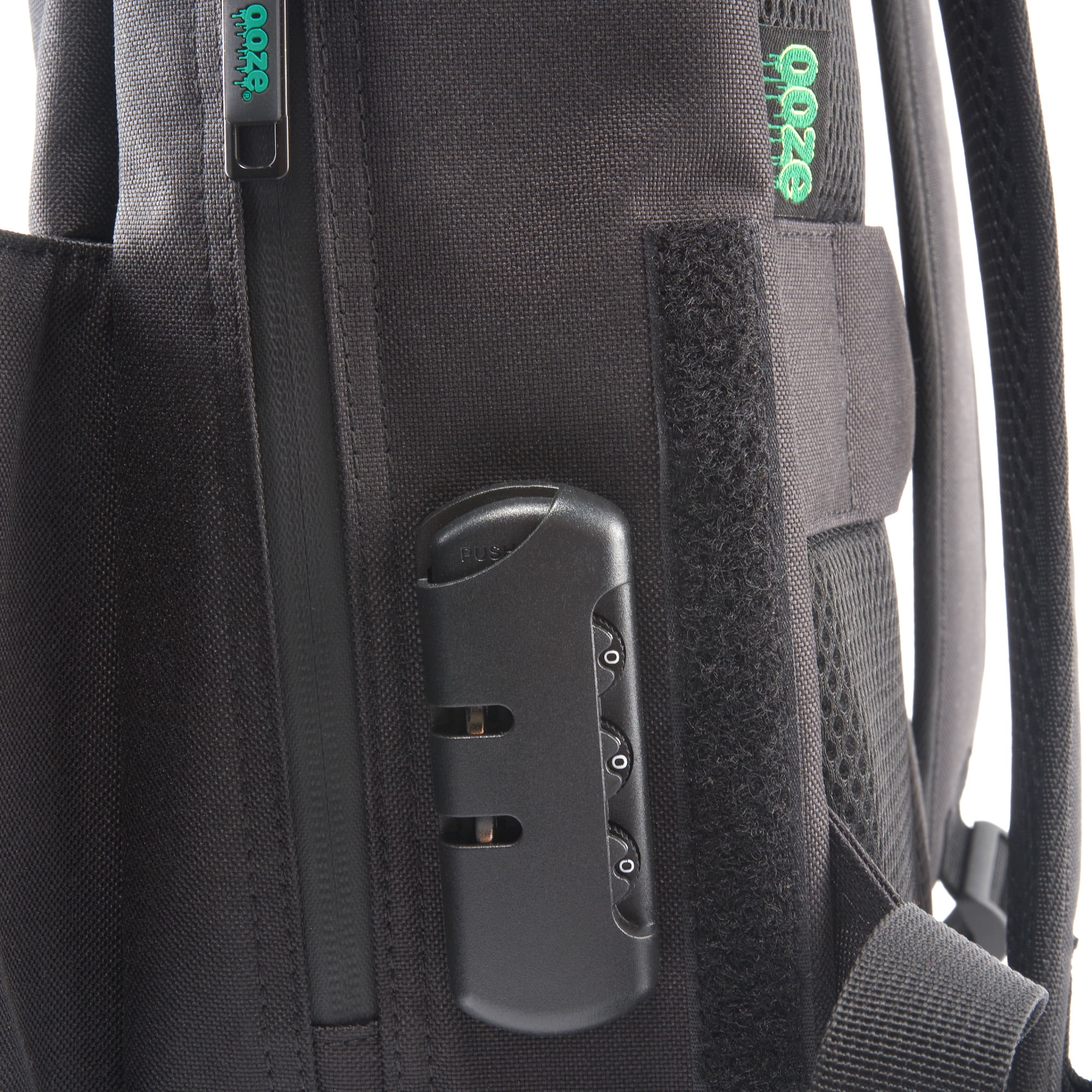 Ooze Black Smell Proof Travel Backpack - 18 x 14.5 x 3.5 inches, 9 Pockets, Water Resistant, Carbon-lined Interior