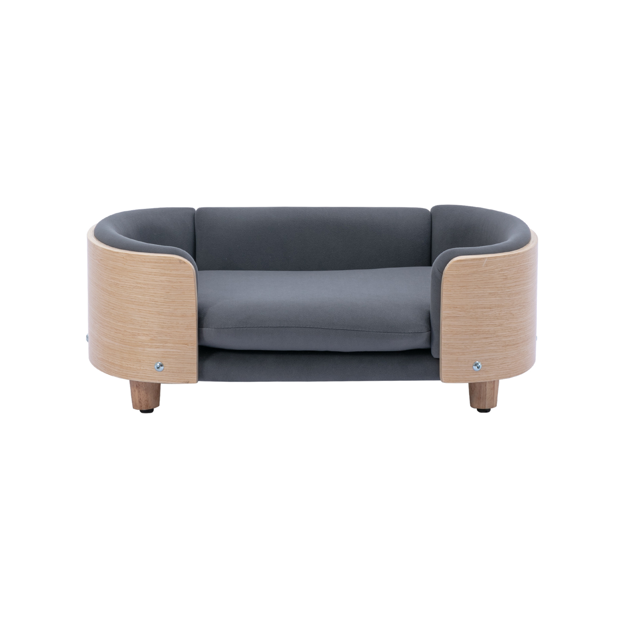 Noble House Scandinavian Elevated Small Dog Bed, Pet Sofa with Solid Wood Frame, Dark Gray and Natural