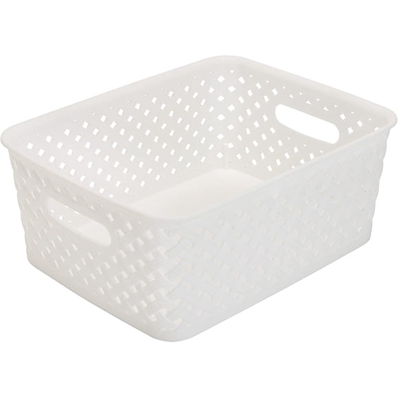 Simplify Petit Bac en Résine Tressée dans un Panier de Rangement Blanc