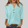 thumbnail image 2 of Summer Akafmk 3/4 Sleeve Shirts for Women,Summer Womens Button Up Tunic Tops,Fashion Top Tees Casual V-Neck Buttons Solid Loose T-Shirt Blouses Shirts, 2 of 5