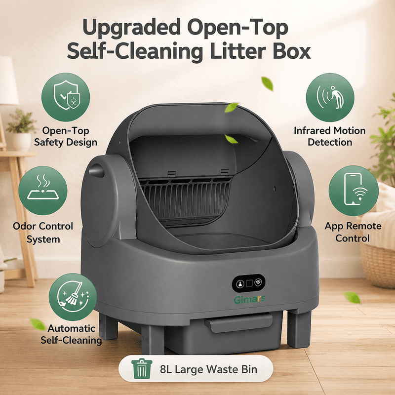 Gimars Self Cleaning Cat Litter Box, Open-Top, Large Capacity, Safety Sensors, For Multi Cats