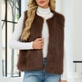 thumbnail image 4 of Fnooota Womens Faux Fur Vests, Open Front Sleeveless Warm Crew Neck Winter Outerwear Coffee Size 3XL, 4 of 6