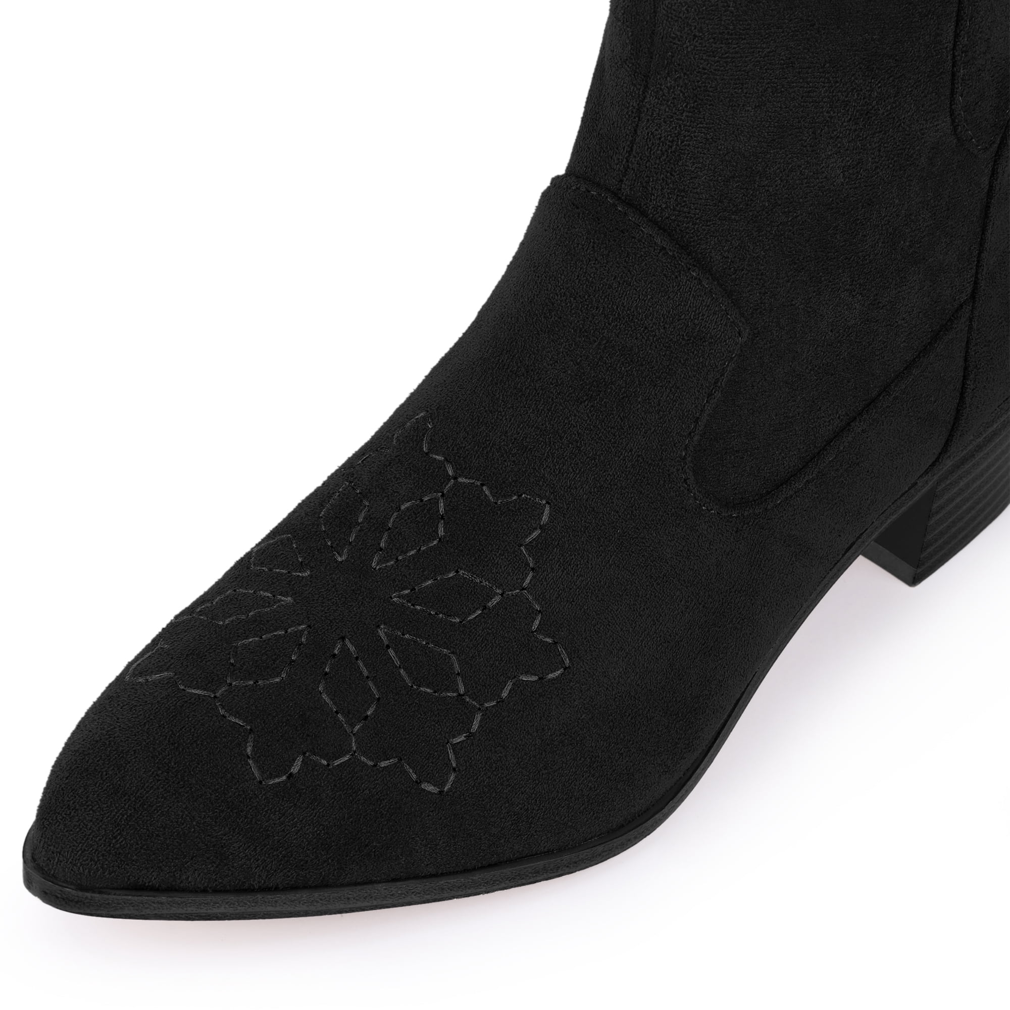 DARING DIVA Western Cowgirl Pointed Toe Chunky Heel Comfy Cowboy Ankle Boots Black 9.5