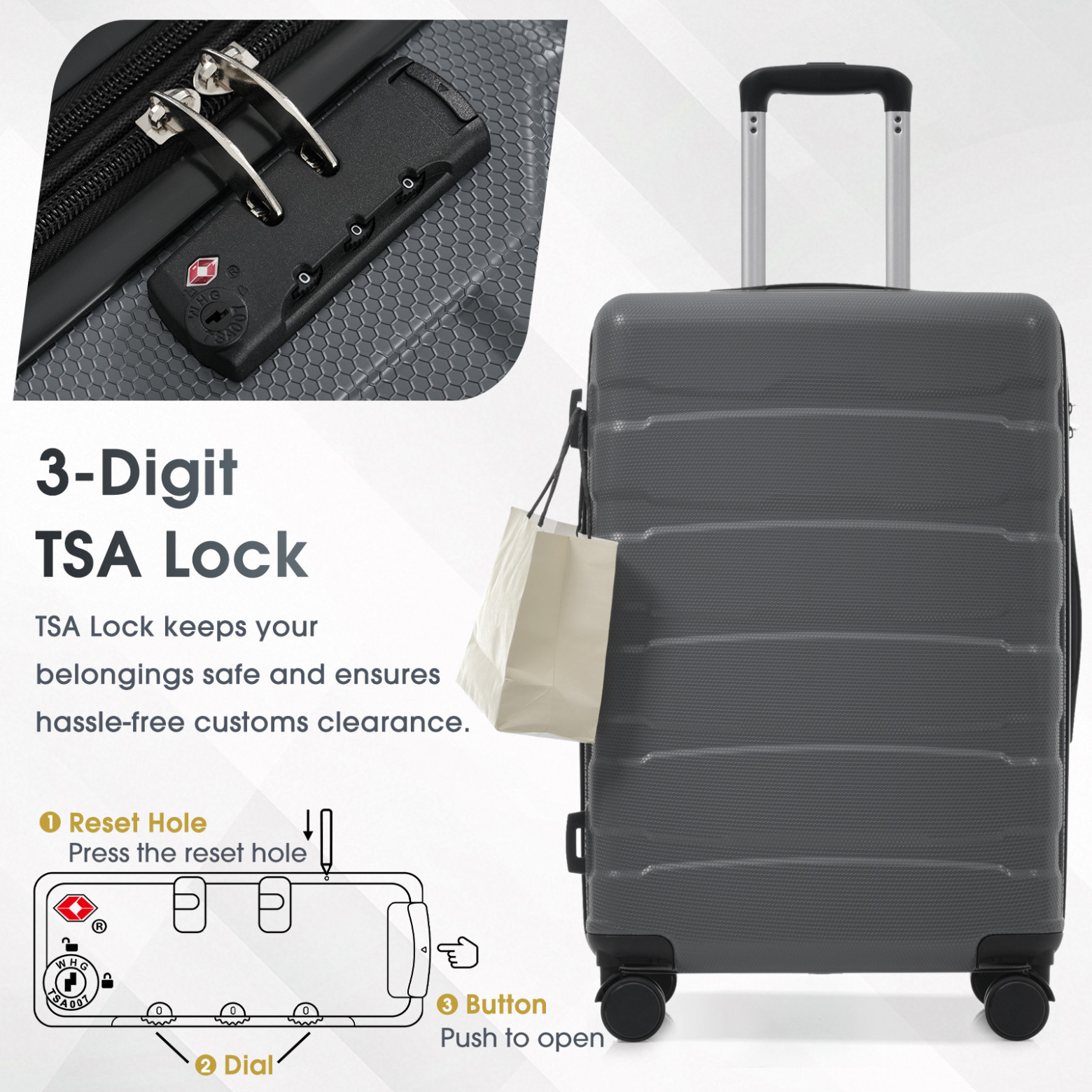 24 Inch Hardshell ABS Checked Luggage Expandable Spinner Wheel Suitcase with TSA Lock Durable Travel Bag for Extended Trips