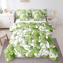 Manfei Green Ginkgo Leaves 7-Piece Twin Bedding Sets,Natural Botanical Bedding Comforter Set,Rustic Leaf Autumn Plant Sheet Sets For Girls,Uxury Bedroom Decor Reversible