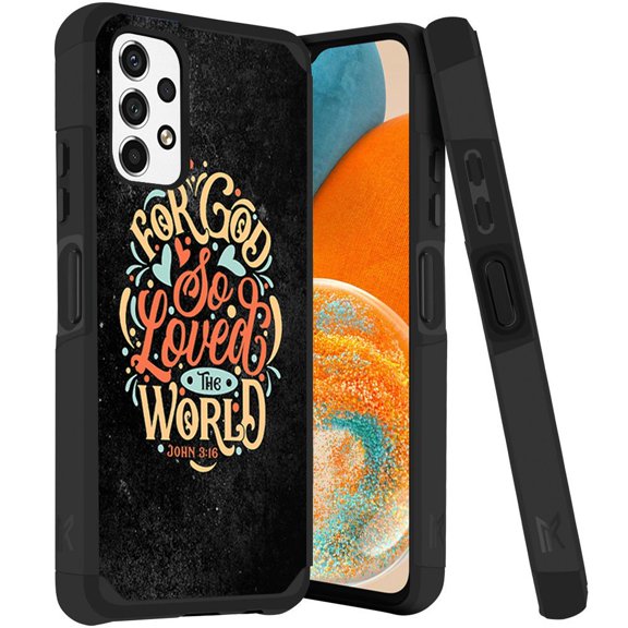 ANJ  Rugged Dual Layered Shockproof Slim Hybrid Case   Tempered Glass Cover Compatible with Samsung Galaxy A23 5G - John 3:16