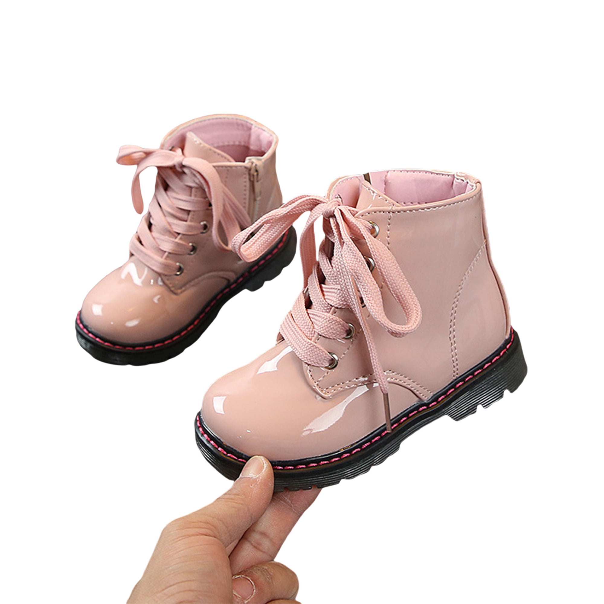 Kids Girls Boys Teens Casual Lace-up Ankle Biker Boots Durable Inside Zip 
