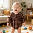 thumbnail image 2 of Xyant Infant Baby Boy Girl Plaid Romper Baby Sweatshirt Long Sleeve Romper Ruffle Festival Clothes Fall Winter Outfits (Coffee,0-3 Months), 2 of 7