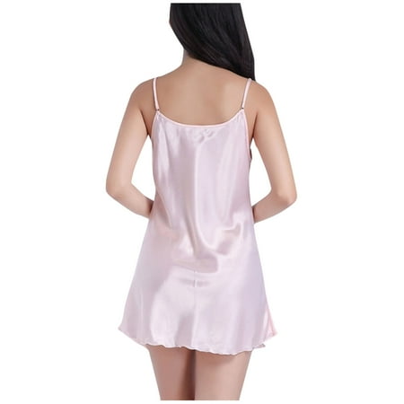 Womens Short Satin Chemise Nightgown Sexy Slip Silk V-neck Lingerie Sleepwear Soft Cami Mini Dress Nightdress