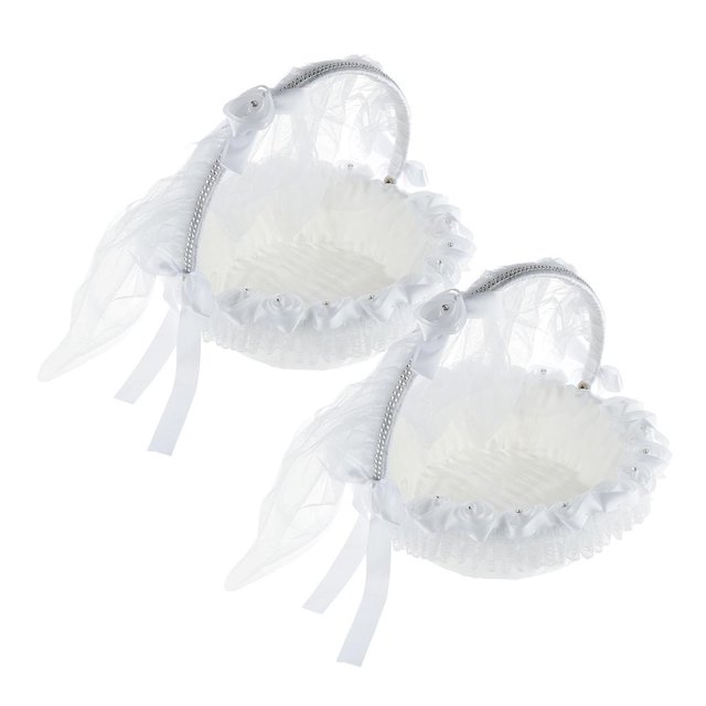 2 Piezas De Canasta Adornada Con Tul De Encaje Rhinestone De Decoración Blanca Yotijar Cesta de la niña de la flor de la boda