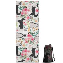 Husky Dog Flower Floral Hot Yoga Mat Towel Non Slip for Hot Yoga - Quick-Drying Yoga Mat Cover with 4 Corner Pockets with Travel Bag - Hot Yoga Towel Non Slip Grip Moisture Wicking Sweat 70"x26"