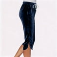 thumbnail image 4 of Velvet Pants Women Dressy Drawstring Elastic Waist Capri Pants Solid Color Loose Trousers with Open Leg Casual Lounge Wear, 4 of 7