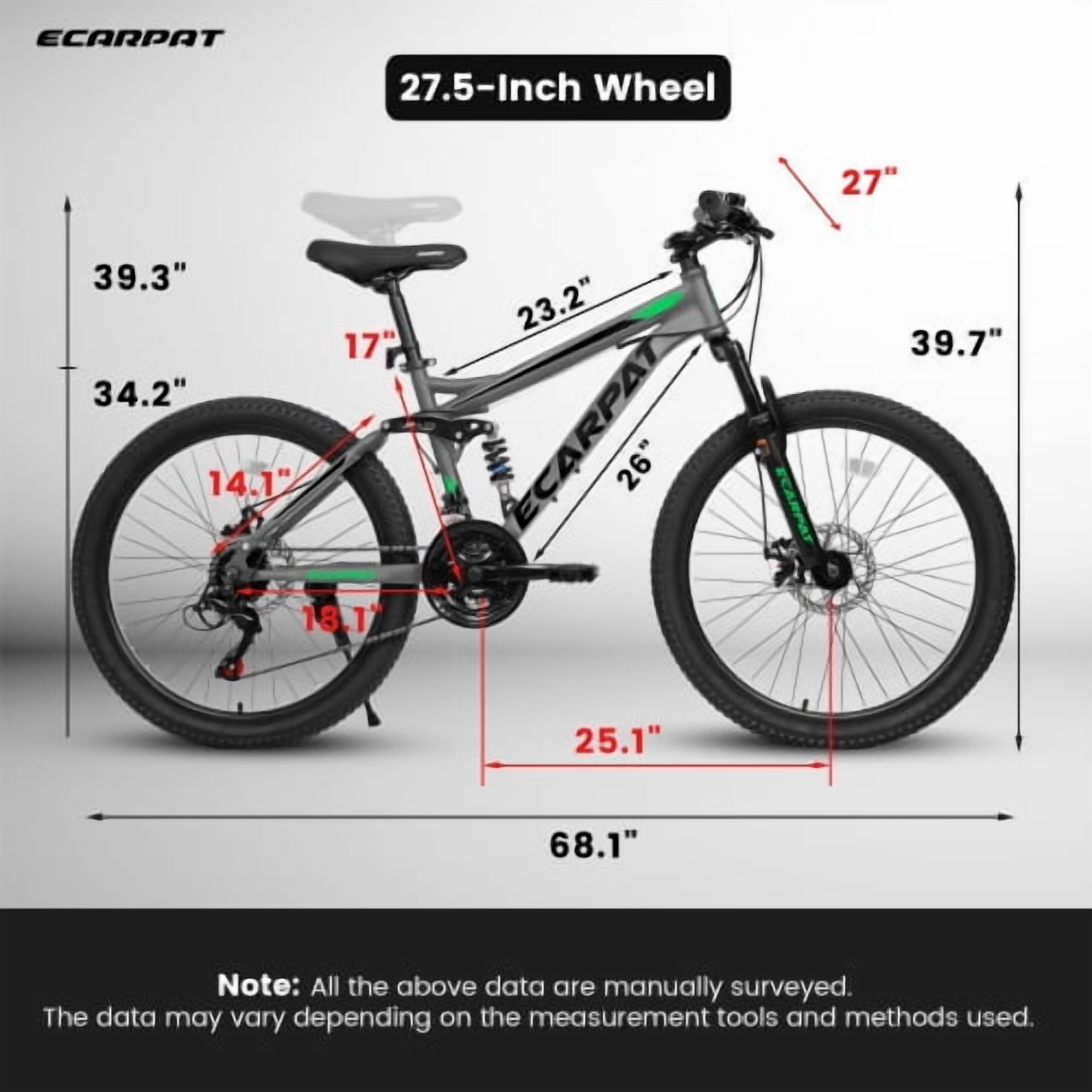 RAISTYW 27.5-Inch Mountain Bike, 21-Speed Front Suspension Trail Bike, High Carbon Steel Frame, Disc Brakes, Green