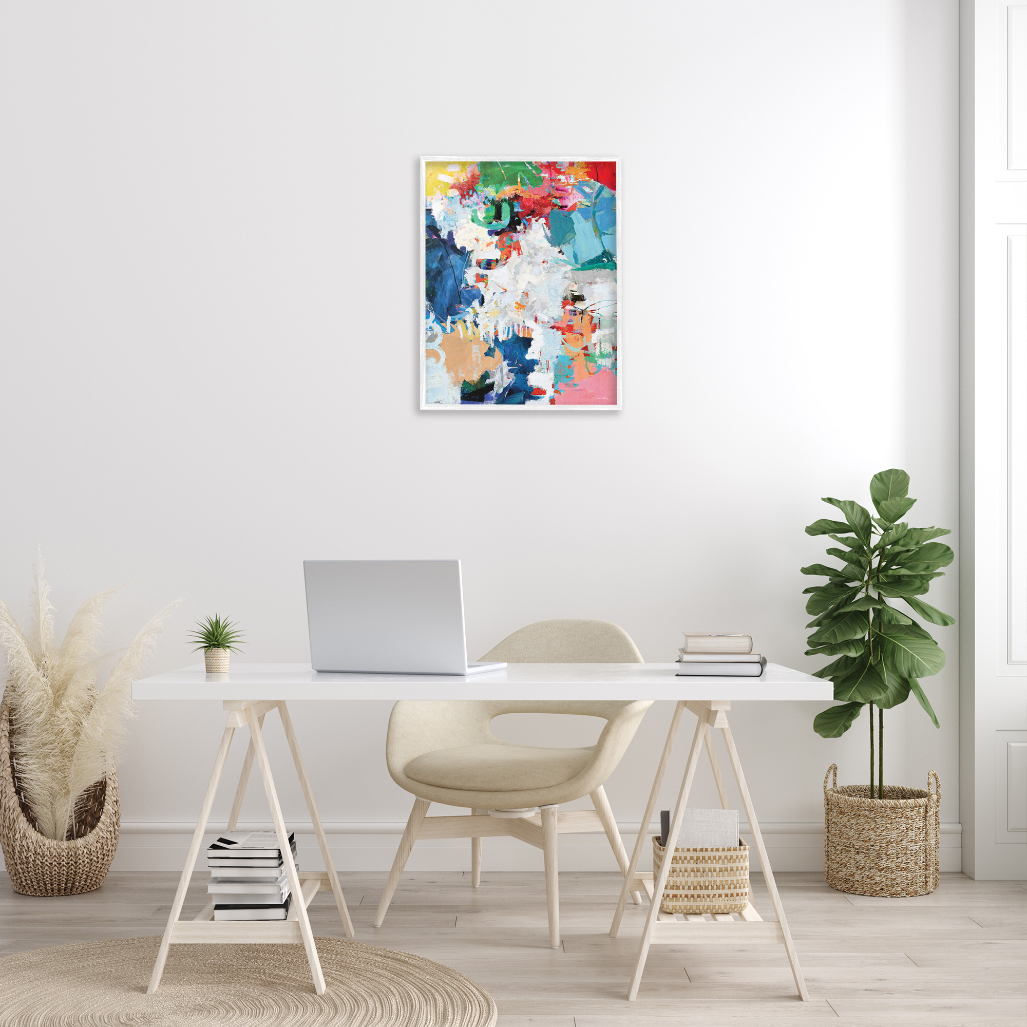 Stupell Industries Varied Expressive Collage Abstract Painting White Framed Art Print Wall Art, 24 x 30