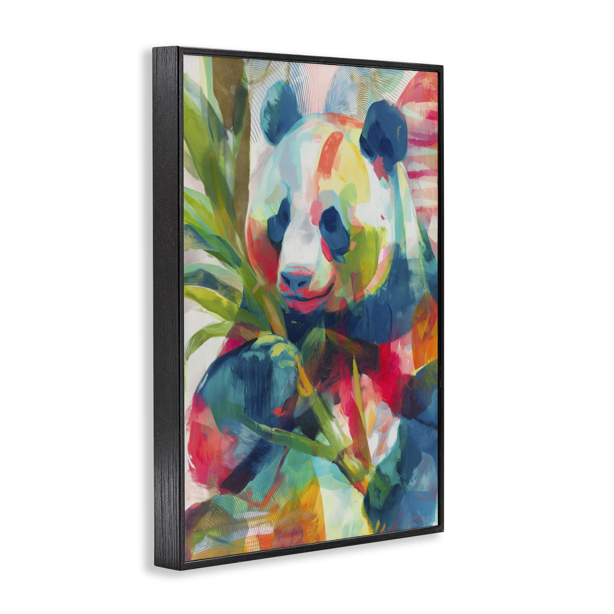 Stupell Industries Expressive Panda In Bloom Black Framed Giclee Art, design by Chromatic Storm Studio